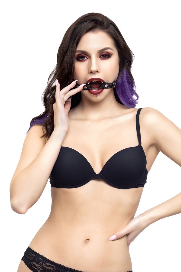 Кляп Pecado BDSM, Кольцо 39, с белой строчкой, натуральная кожа, черный