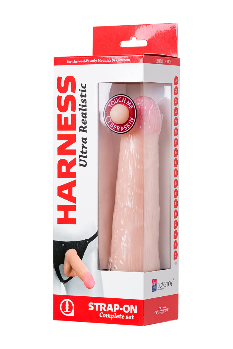Страпон LoveToy, с поясом Harness, реалистичный, 17.6 см.