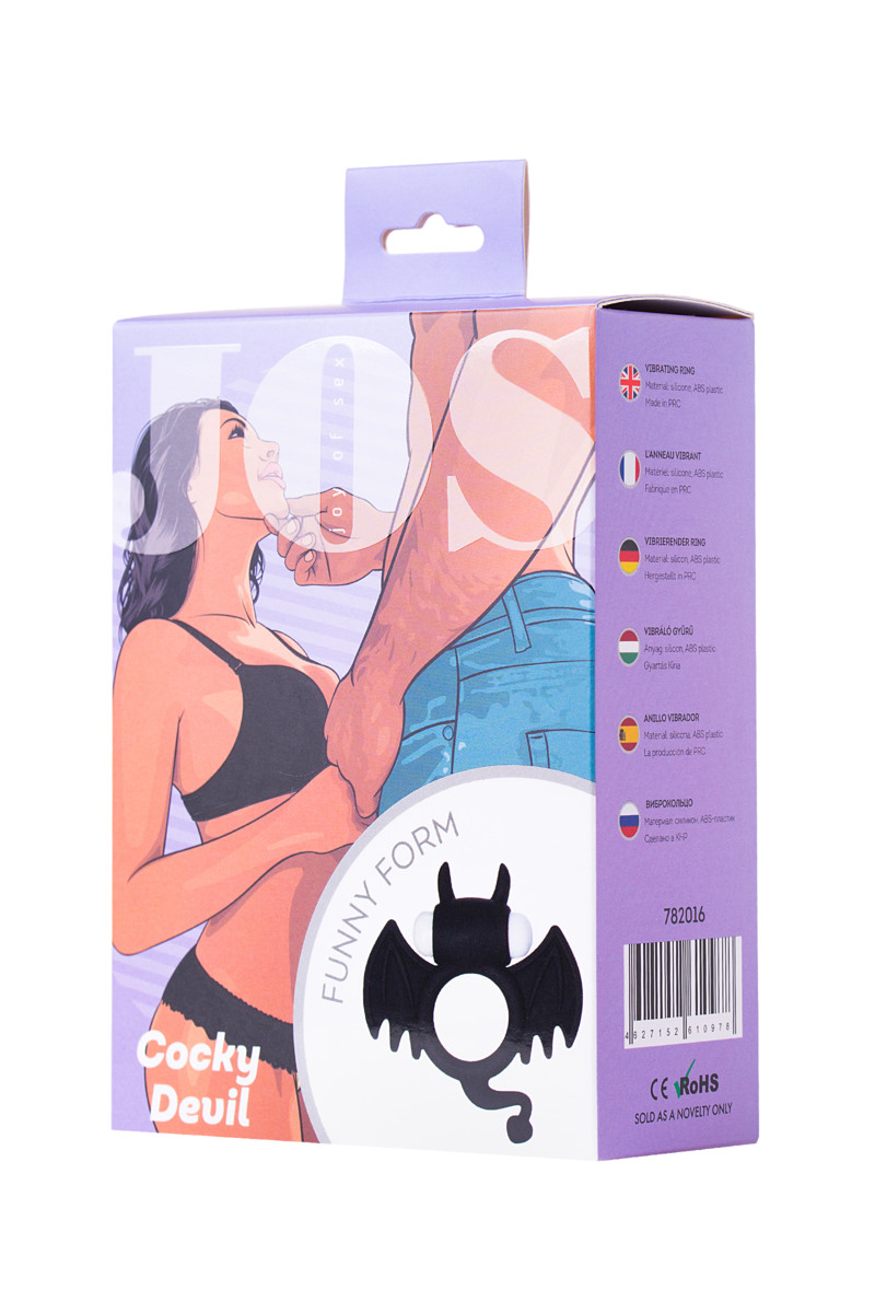 Виброкольцо с хвостиком COCKY DEVIL (черное)