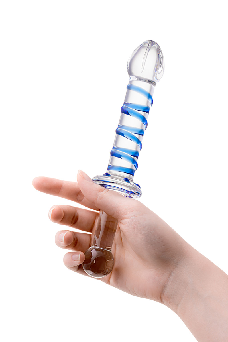 Фаллоимитатор Sexus Glass (стекло) с ребрами, прозрачно-синий, 22 см.