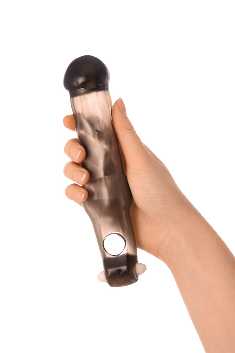 Насадка Toyfa XLover, TPE черная прозрачная, с вибрицией, 19.4 см.