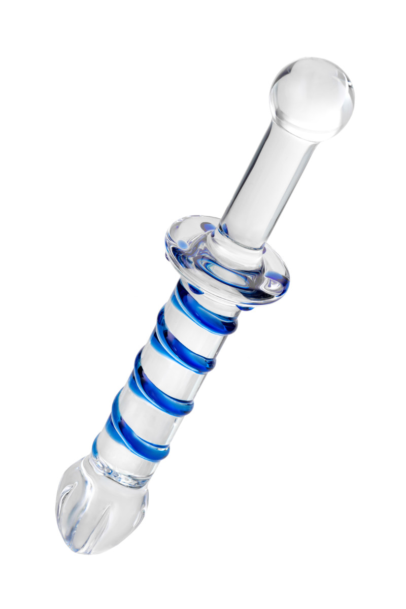Фаллоимитатор Sexus Glass (стекло) с ребрами, прозрачно-синий, 22 см.
