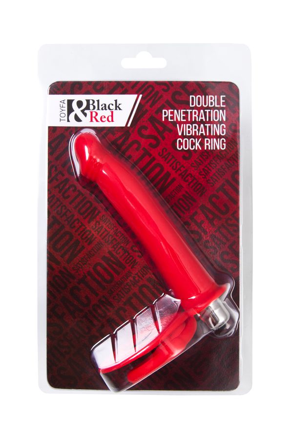 Насадка на пенис для двойного проникновения Black&Red, гладкая, красная, 19 см.