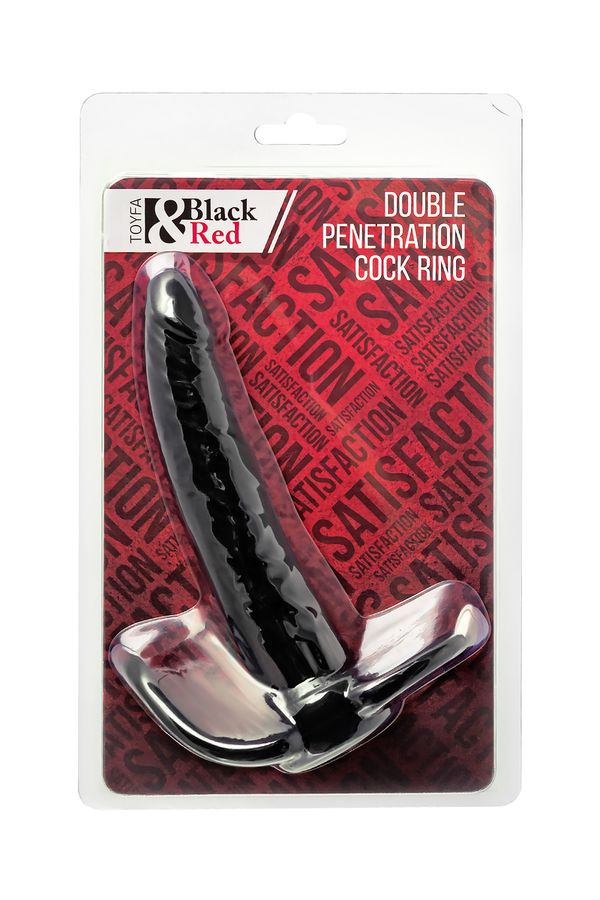 Насадка на пенис для двойного проникновения Black&Red, без вибрации, чёрная, 16.5 см.