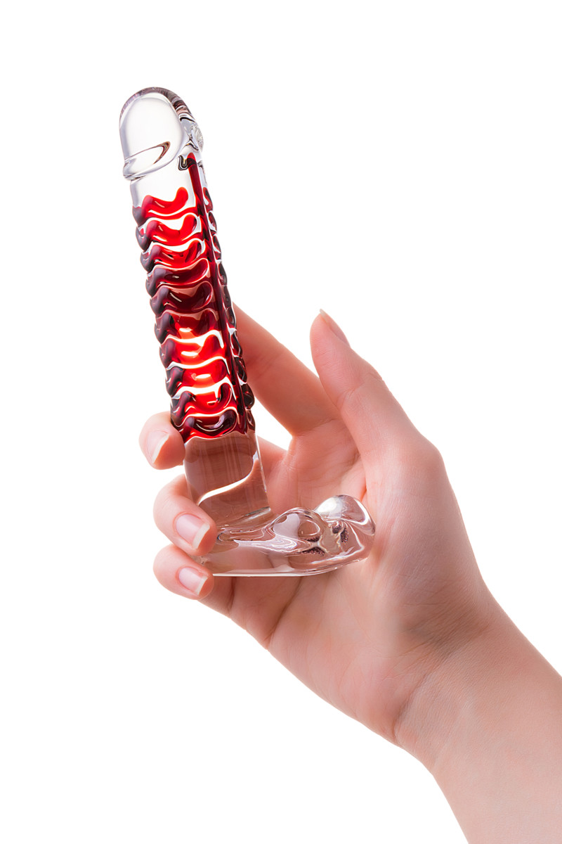 Фаллоимитатор Sexus Glass (стекло), прозрачно-красный, 16 см.