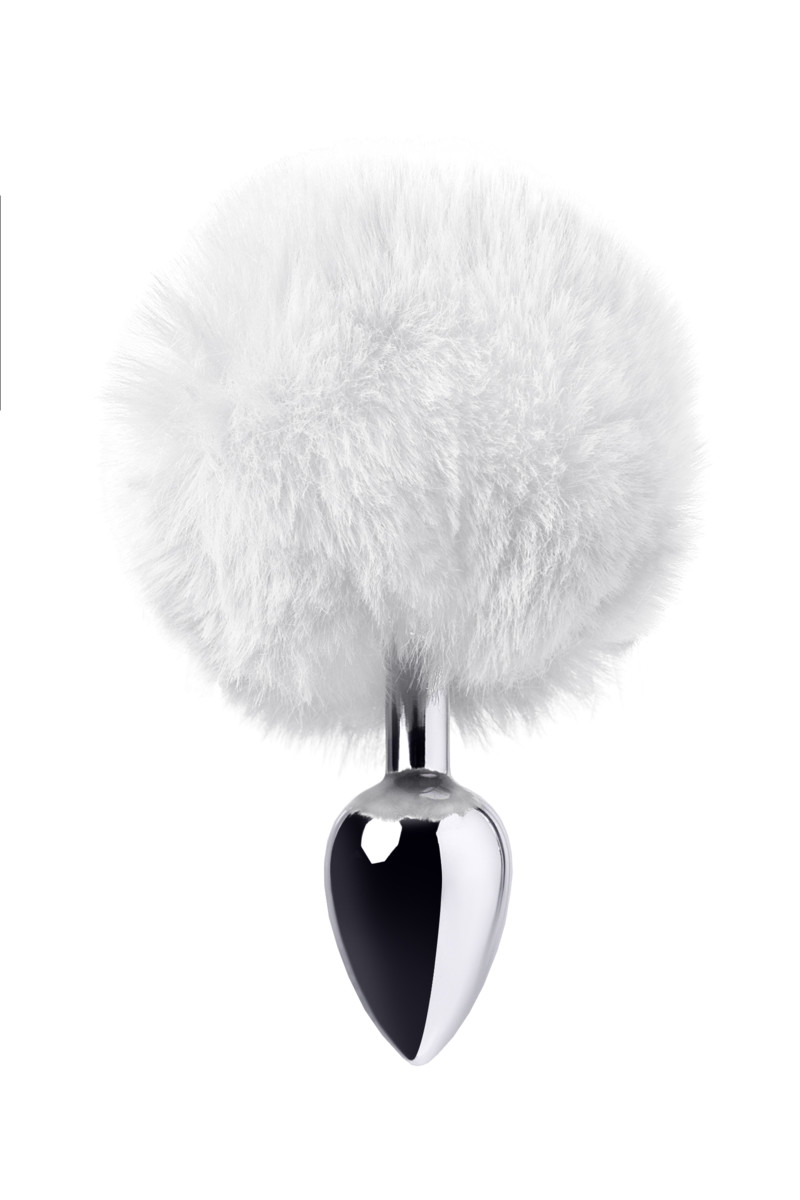 Анальная втулка классическая серебристая с белым хвостиком (S)
