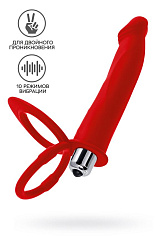 Насадка на пенис для двойного проникновения Black&Red, гладкая, красная, 19 см.