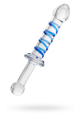 Фаллоимитатор Sexus Glass (стекло) с ребрами, прозрачно-синий, 22 см.